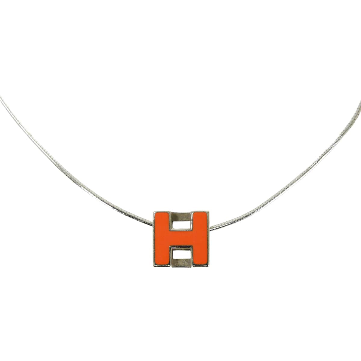 [Pre-loved] HERMES necklace H-Cube Cage d'Ash Orange Silver plated/Lacquer[USED SA][Authentic]