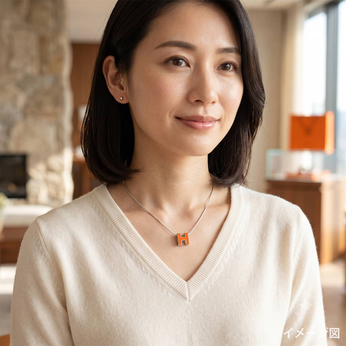 [Pre-loved] HERMES necklace H-Cube Cage d'Ash Orange Silver plated/Lacquer[USED SA][Authentic]