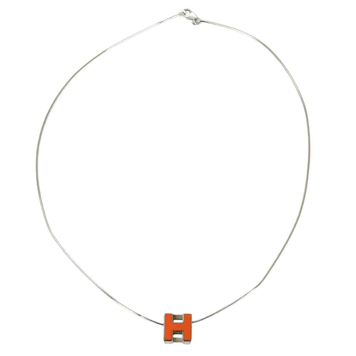 [Pre-loved] HERMES necklace H-Cube Cage d'Ash Orange Silver plated/Lacquer[USED SA][Authentic]