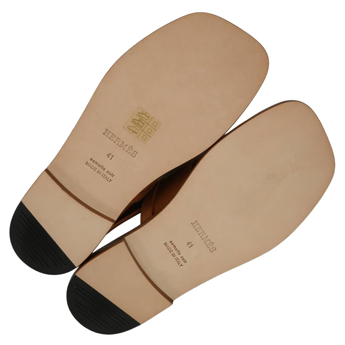 HERMES sandals Men's Joan Gold calf #41 Silver HW[EXCELLENT][Authentic]