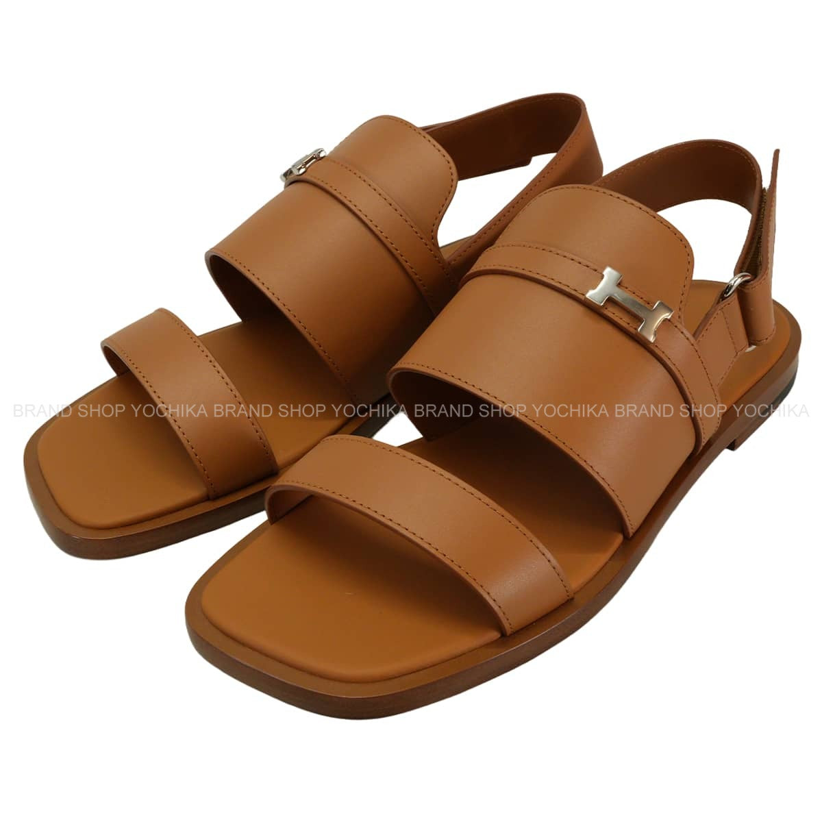 HERMES sandals Men's Joan Gold calf #41 Silver HW[EXCELLENT][Authentic]