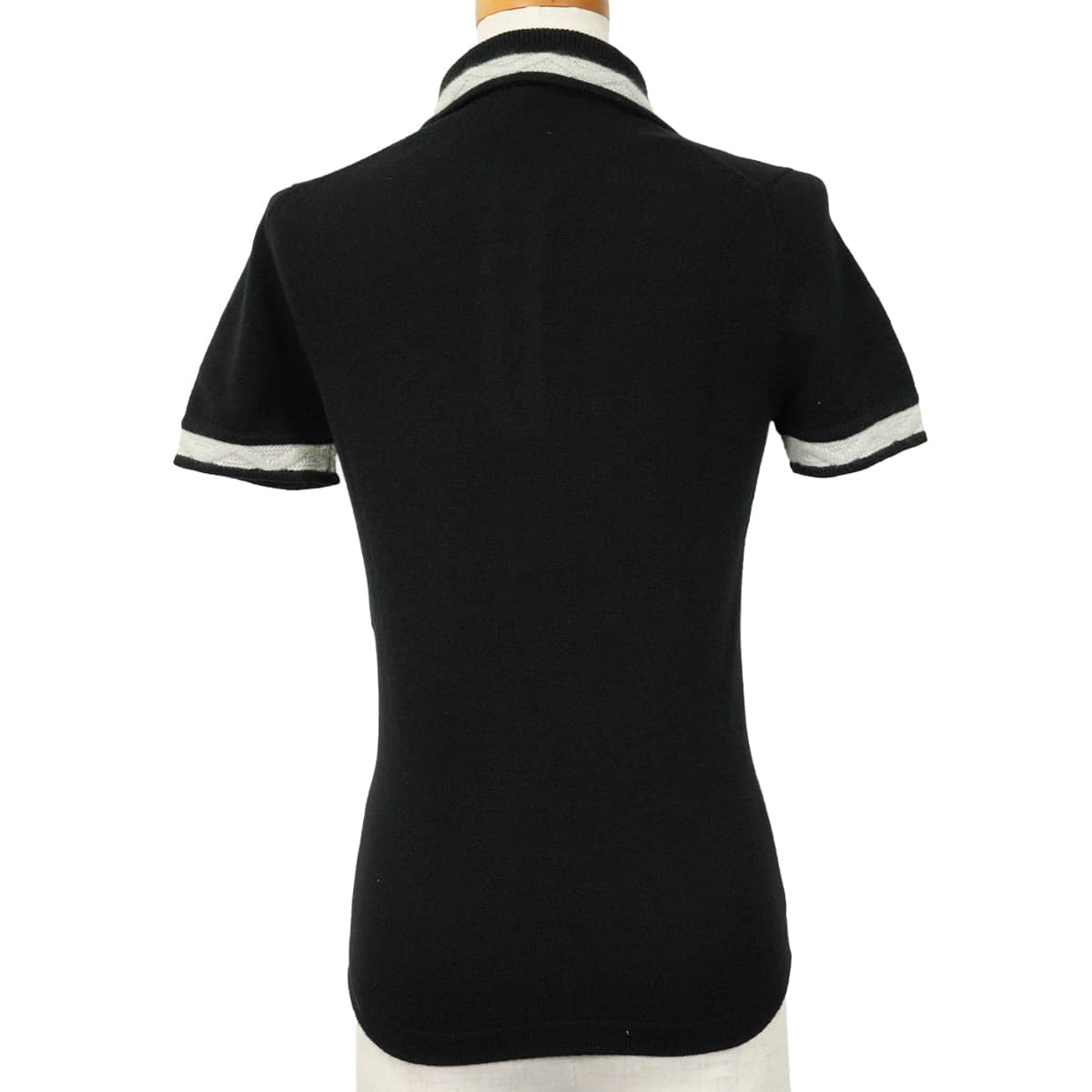 [Pre-loved] CHANEL Polo shirt Short-sleeved Polo shirt COCO Mark Noir (Black)/Grey Cashmere #34 P24422[LIKE NEW][Authentic]