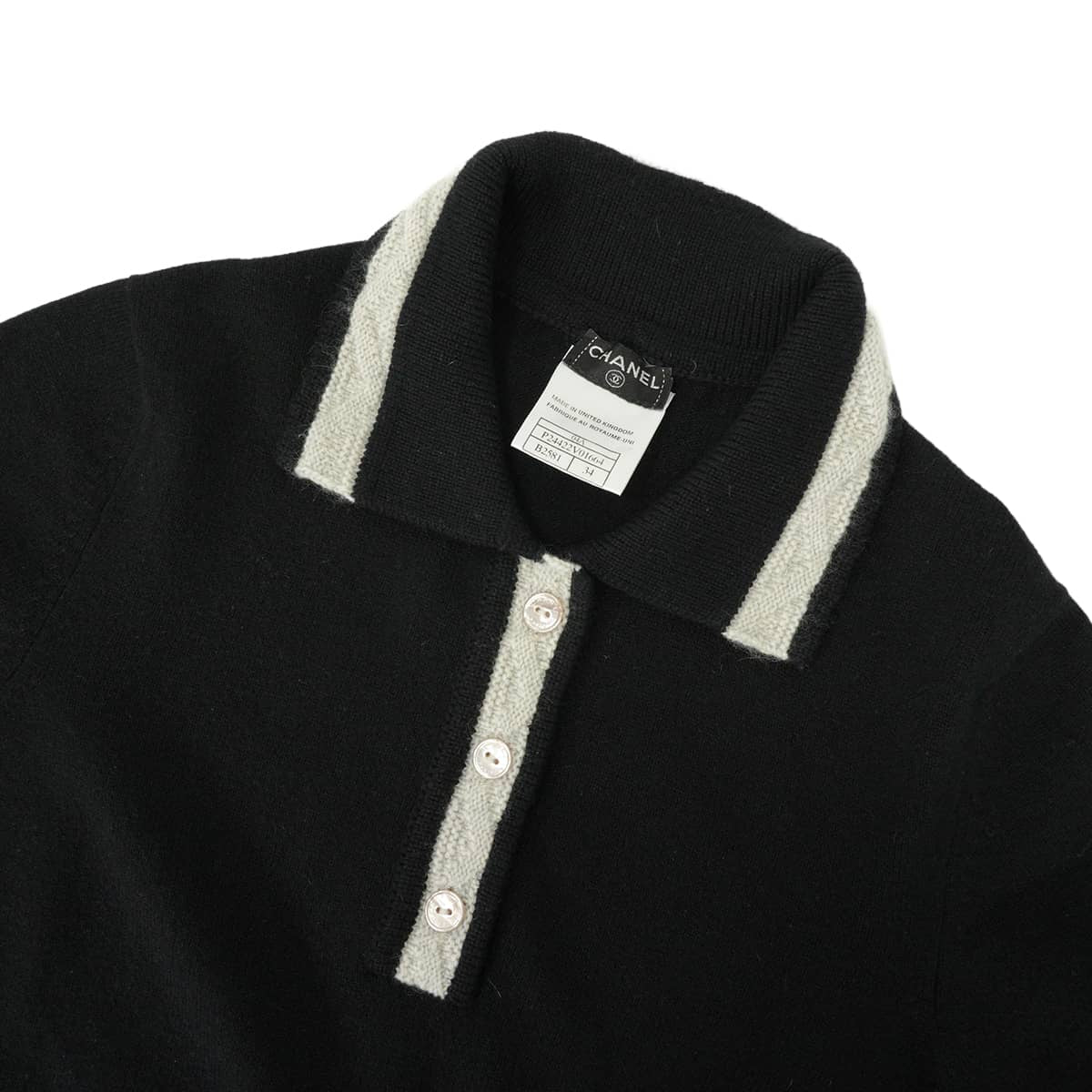 [Pre-loved] CHANEL Polo shirt Short-sleeved Polo shirt COCO Mark Noir (Black)/Grey Cashmere #34 P24422[LIKE NEW][Authentic]
