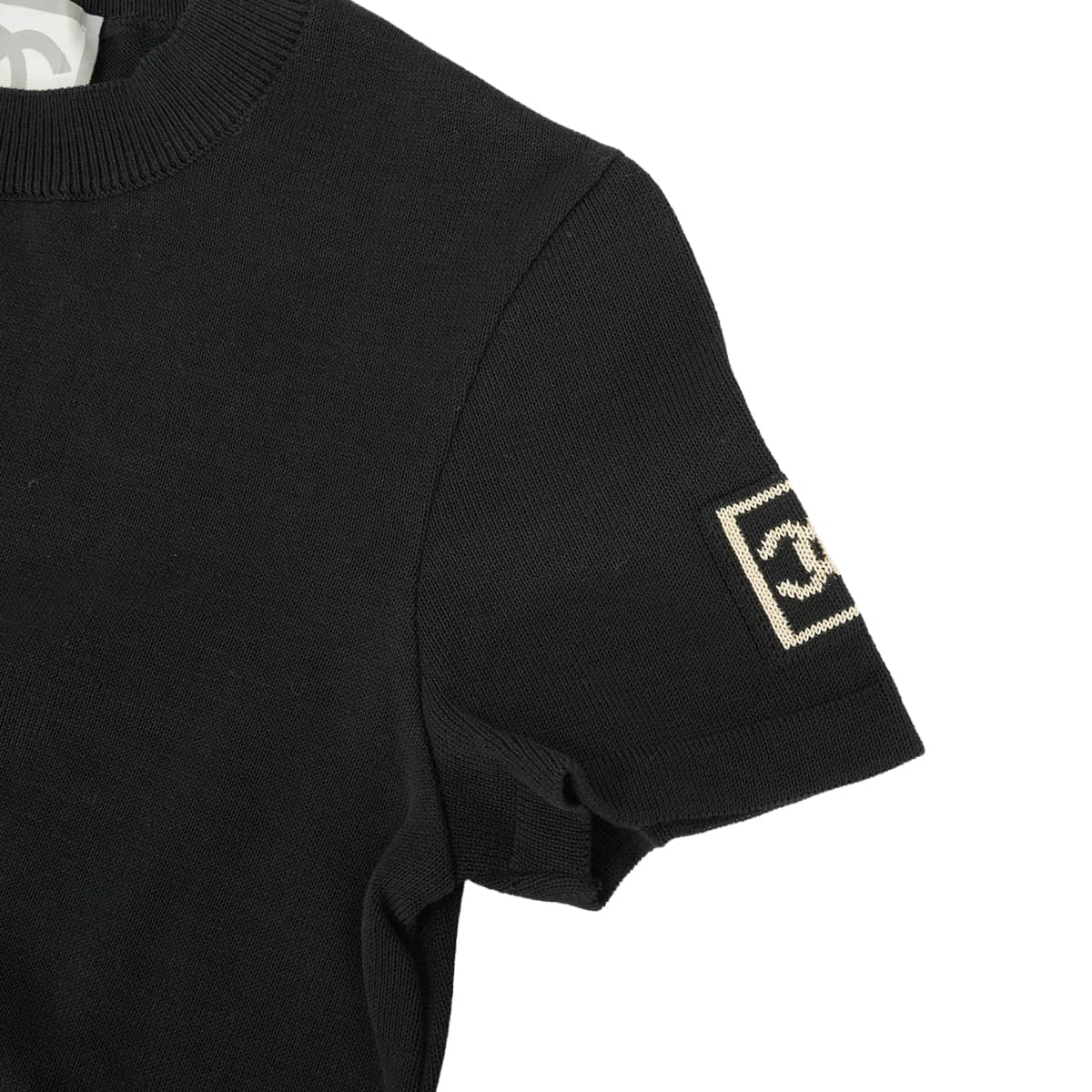 [Pre-loved] 2003AW CHANEL Knit Sports line short-sleeved COCO Mark Noir (Black)/Blanc (White) Cotton #36 P21671[LIKE NEW][Authentic]