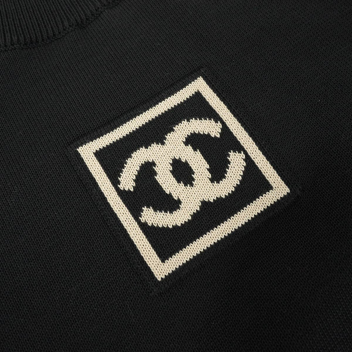 [Pre-loved] 2003AW CHANEL Knit Sports line short-sleeved COCO Mark Noir (Black)/Blanc (White) Cotton #36 P21671[LIKE NEW][Authentic]