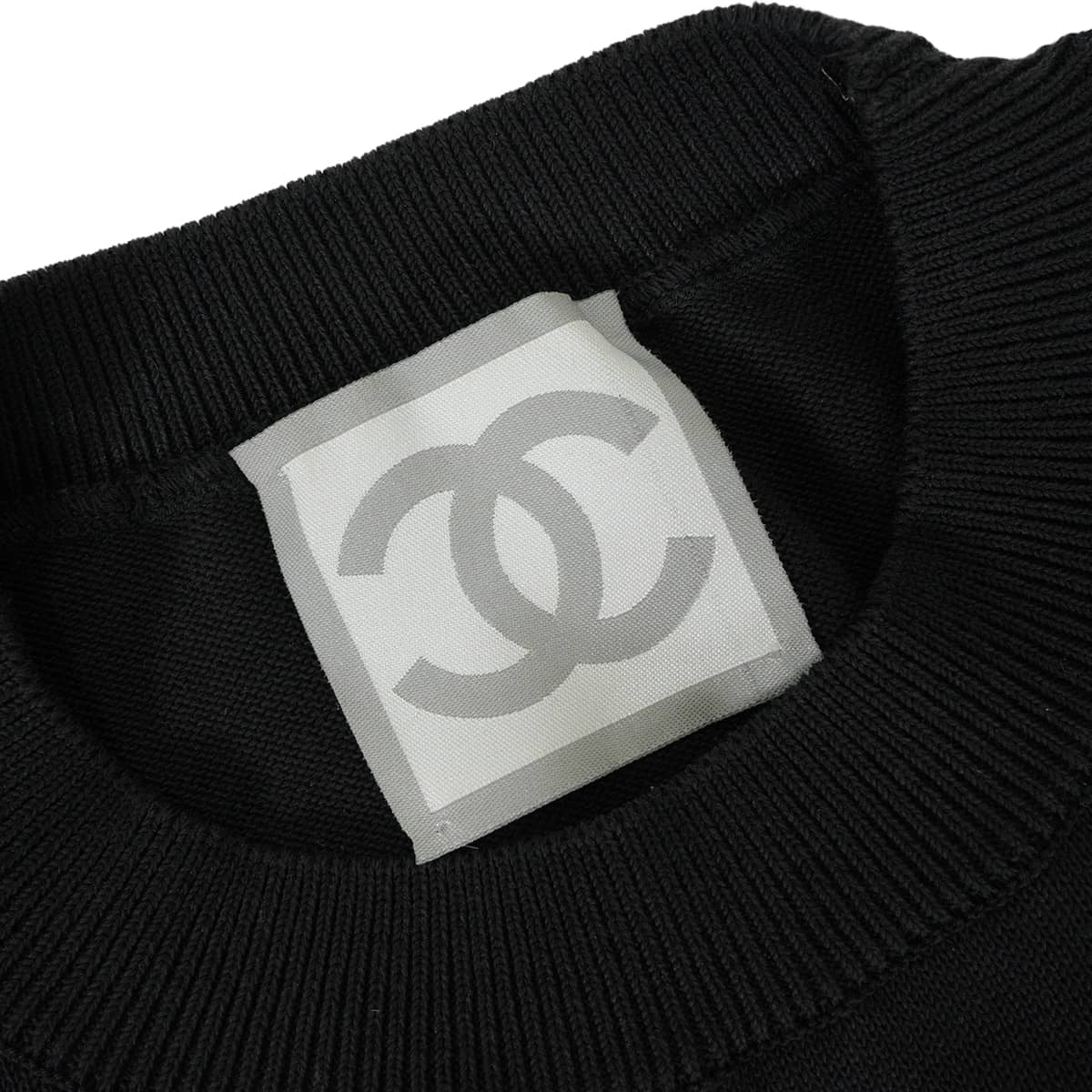 [Pre-loved] 2003AW CHANEL Knit Sports line short-sleeved COCO Mark Noir (Black)/Blanc (White) Cotton #36 P21671[LIKE NEW][Authentic]