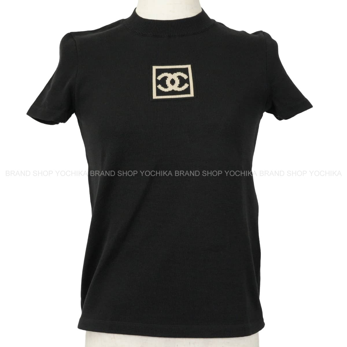 [Pre-loved] 2003AW CHANEL Knit Sports line short-sleeved COCO Mark Noir (Black)/Blanc (White) Cotton #36 P21671[LIKE NEW][Authentic]