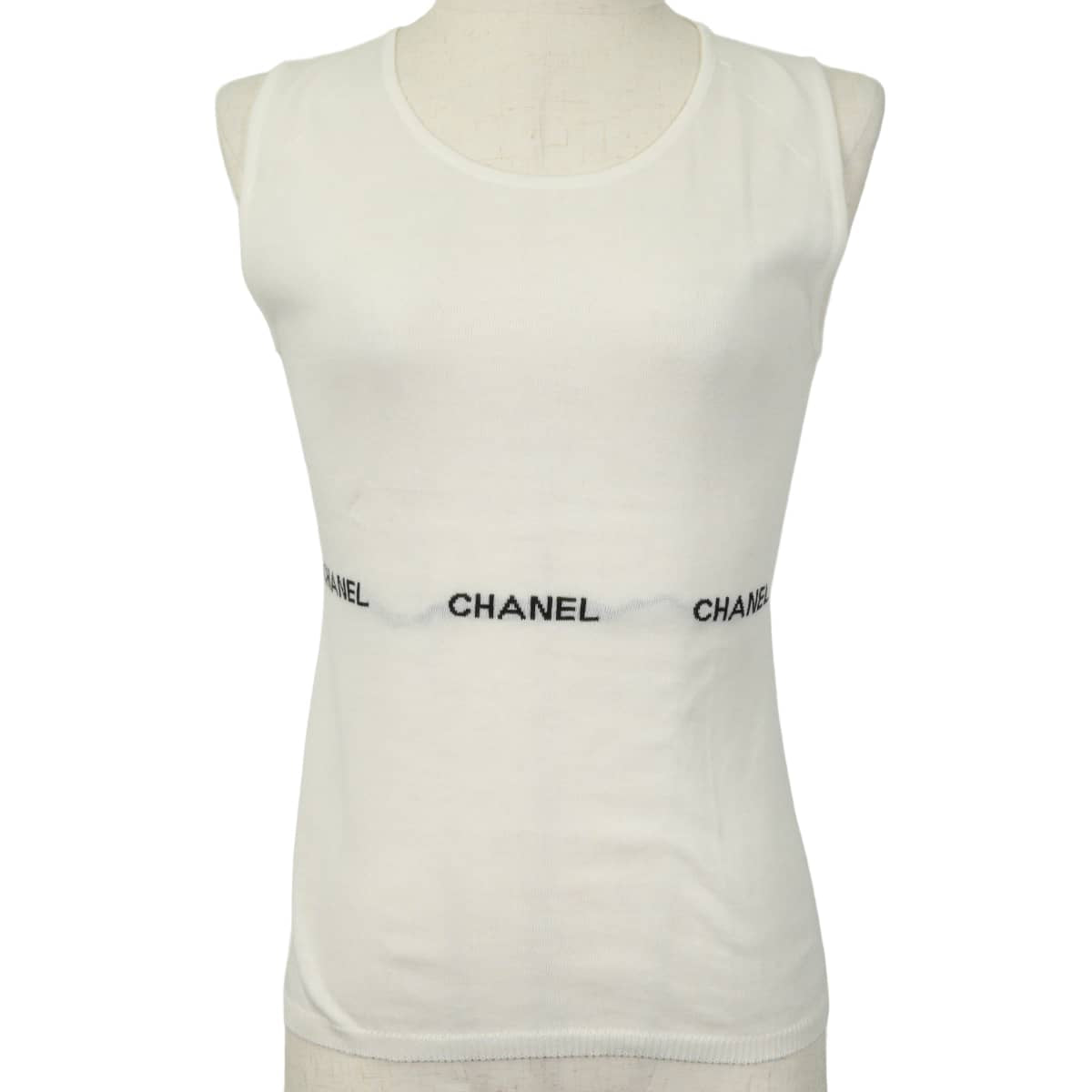 [Pre-loved] 2004SS CHANEL Tops Sleeveless Logo Blanc (White) Cotton #38 P23132[USED SA][Authentic]