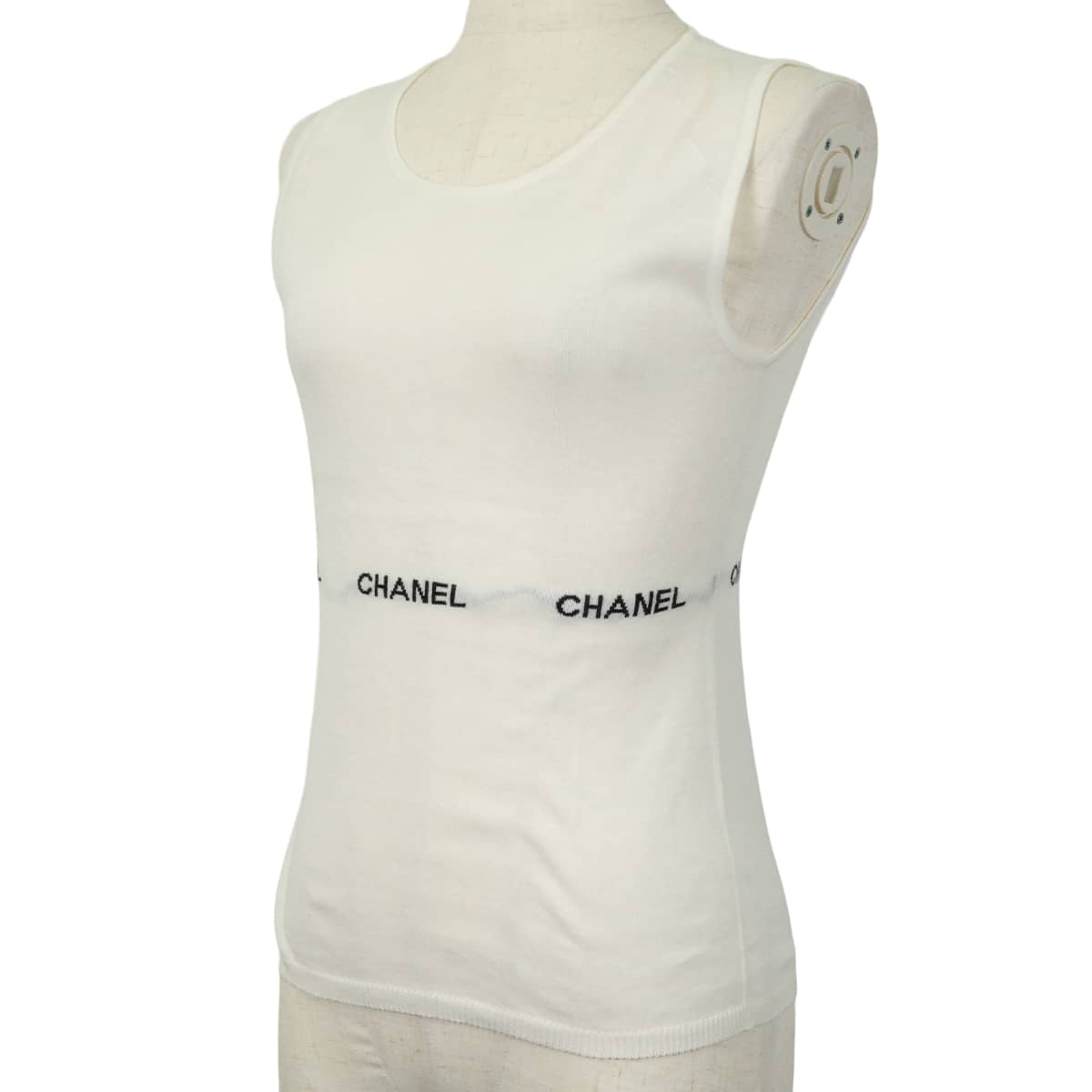 [Pre-loved] 2004SS CHANEL Tops Sleeveless Logo Blanc (White) Cotton #38 P23132[USED SA][Authentic]