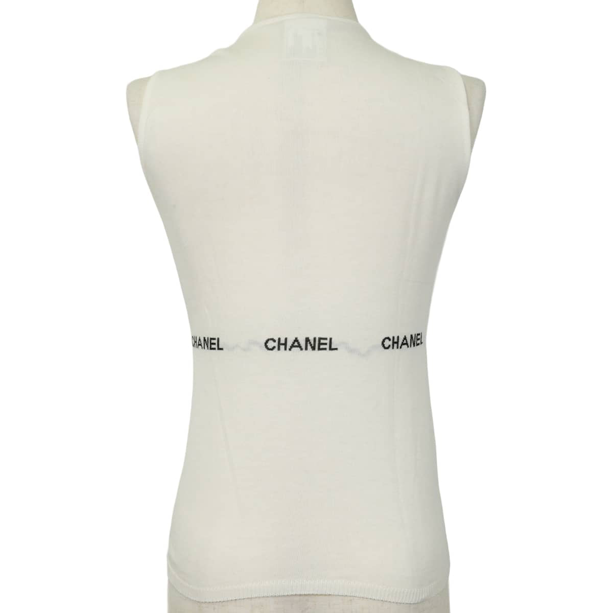 [Pre-loved] 2004SS CHANEL Tops Sleeveless Logo Blanc (White) Cotton #38 P23132[USED SA][Authentic]