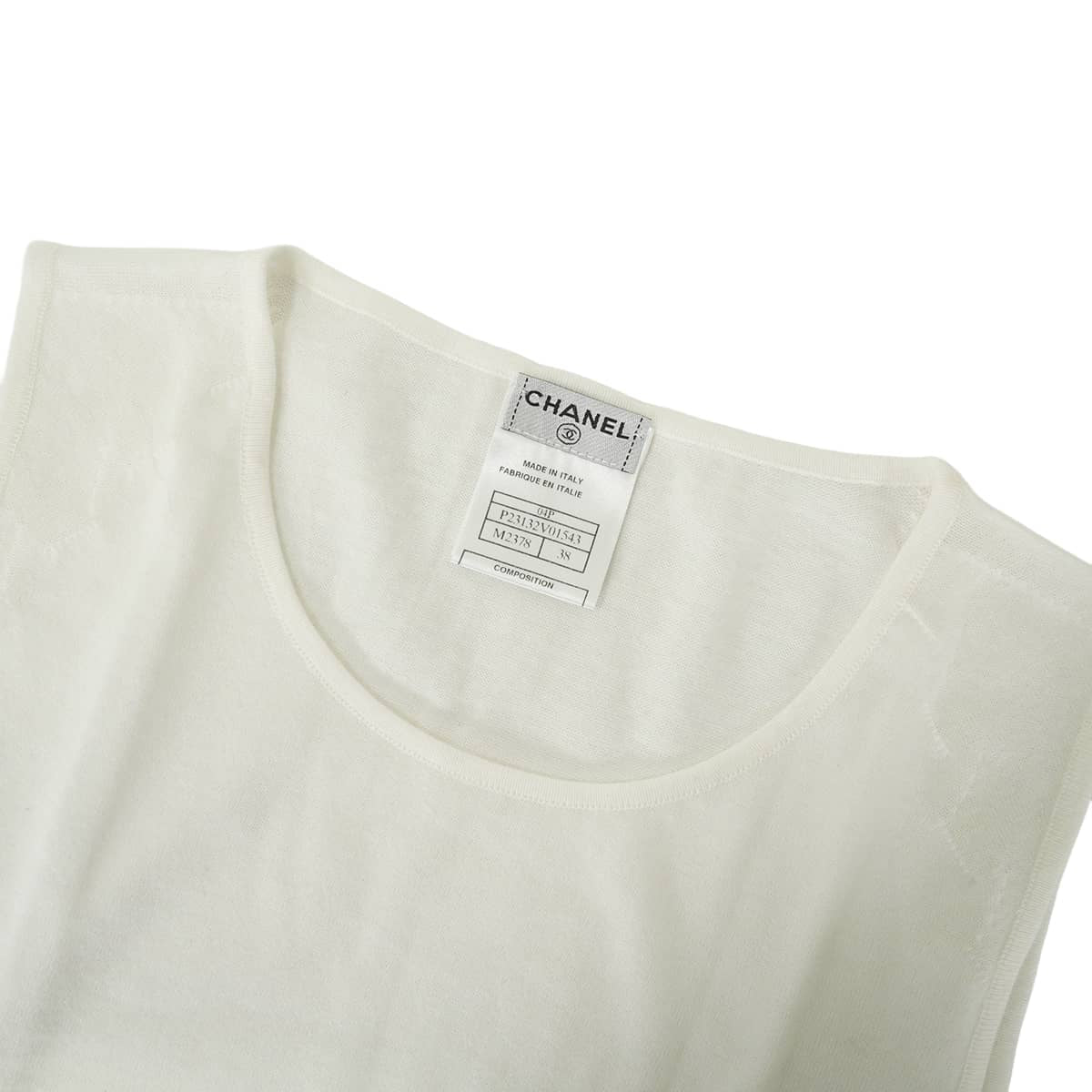 [Pre-loved] 2004SS CHANEL Tops Sleeveless Logo Blanc (White) Cotton #38 P23132[USED SA][Authentic]