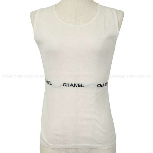 [Pre-loved] 2004SS CHANEL Tops Sleeveless Logo Blanc (White) Cotton #38 P23132[USED SA][Authentic]