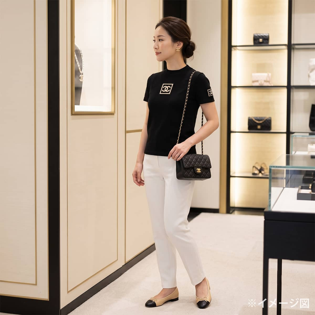 [Pre-loved] 2003AW CHANEL Short sleeve shirt Sports line short-sleeved COCO Mark Noir (Black)/Blanc (White) Cotton #36 P21671[USED SA][Authentic]