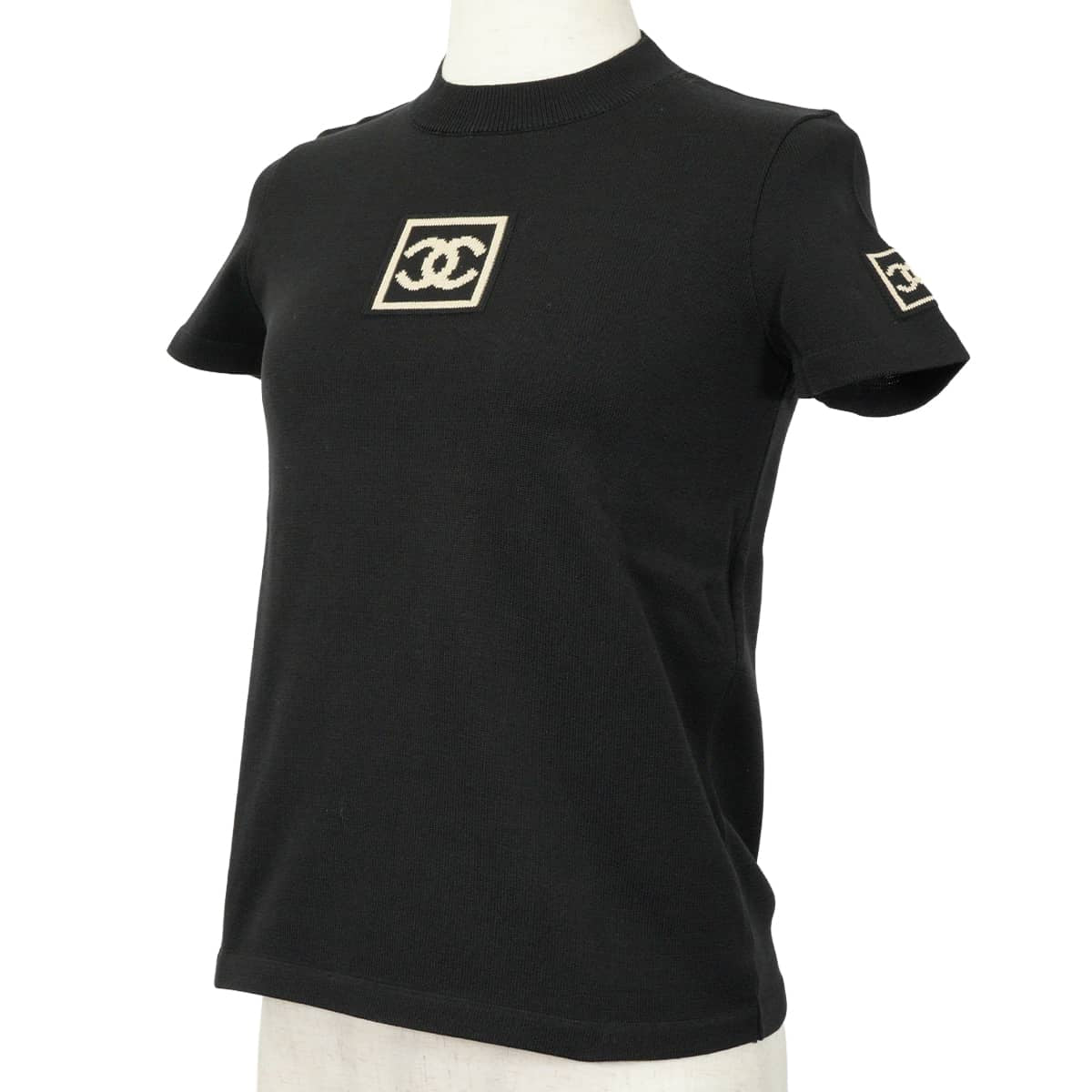 [Pre-loved] 2003AW CHANEL Short sleeve shirt Sports line short-sleeved COCO Mark Noir (Black)/Blanc (White) Cotton #36 P21671[USED SA][Authentic]