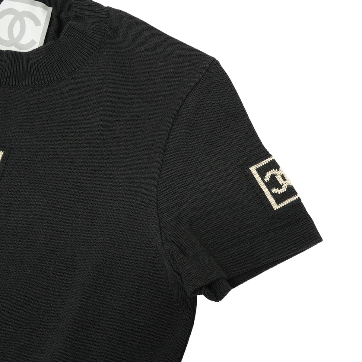 [Pre-loved] 2003AW CHANEL Short sleeve shirt Sports line short-sleeved COCO Mark Noir (Black)/Blanc (White) Cotton #36 P21671[USED SA][Authentic]