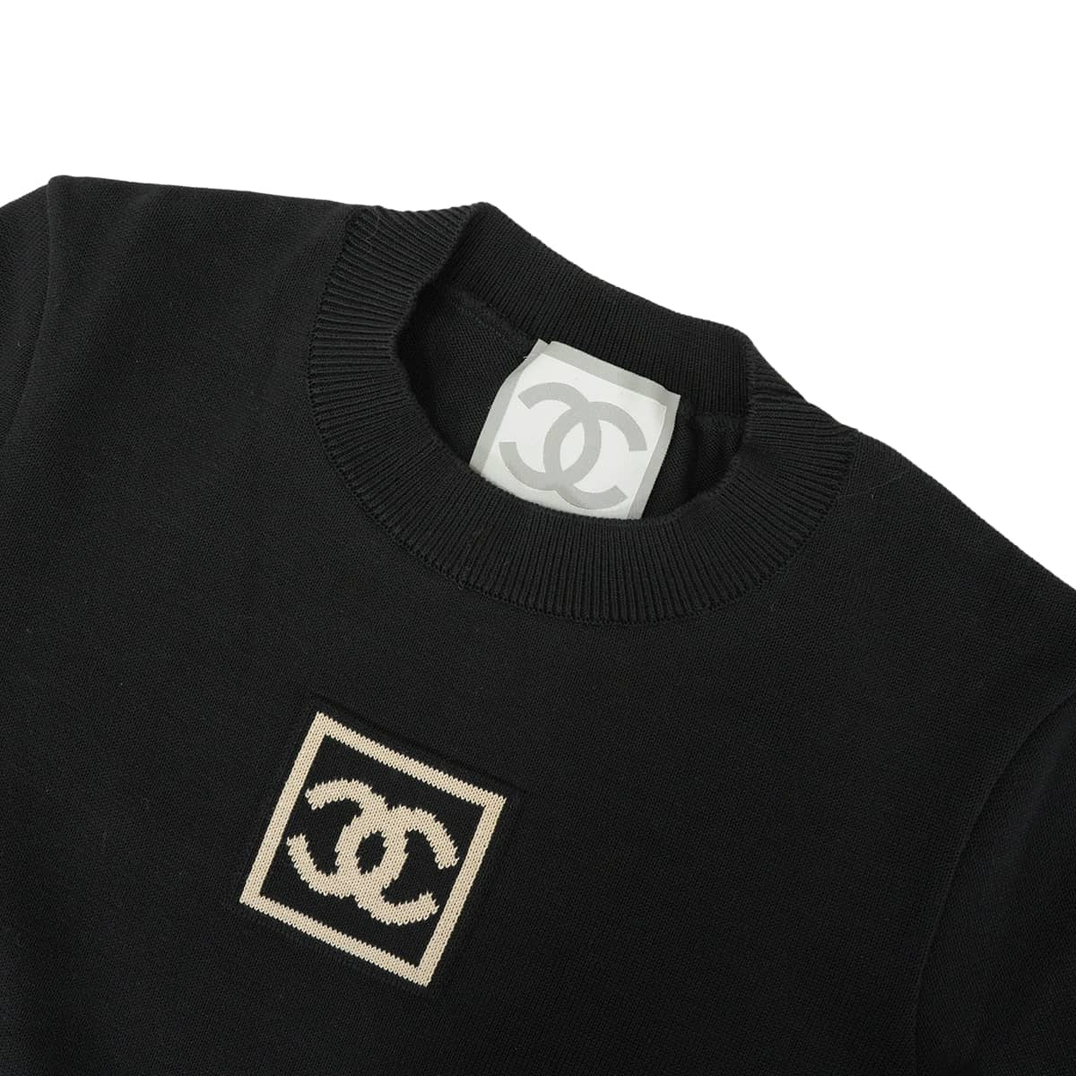 [Pre-loved] 2003AW CHANEL Short sleeve shirt Sports line short-sleeved COCO Mark Noir (Black)/Blanc (White) Cotton #36 P21671[USED SA][Authentic]