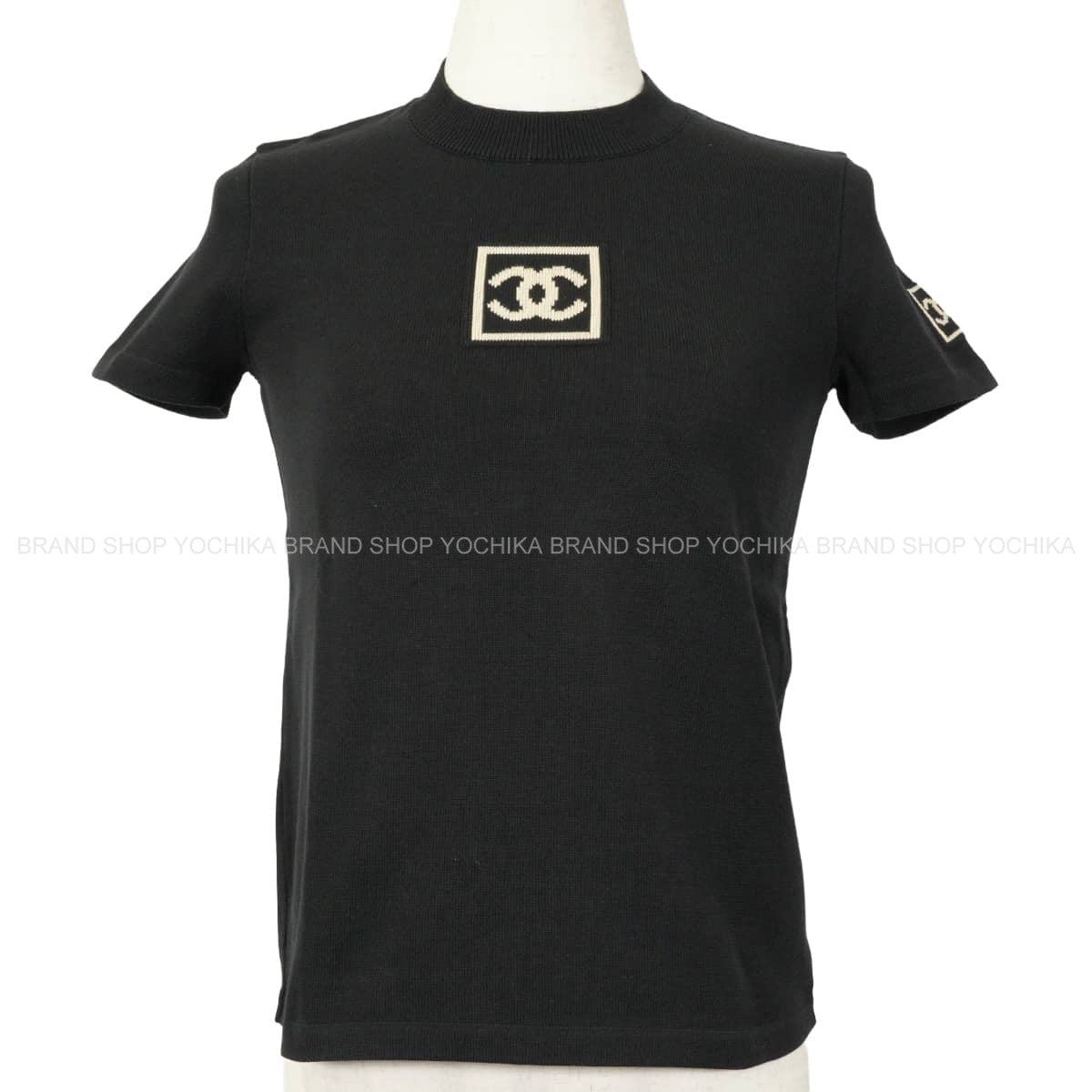 [Pre-loved] 2003AW CHANEL Short sleeve shirt Sports line short-sleeved COCO Mark Noir (Black)/Blanc (White) Cotton #36 P21671[USED SA][Authentic]