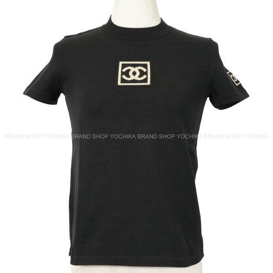 [Pre-loved] 2003AW CHANEL Short sleeve shirt Sports line short-sleeved COCO Mark Noir (Black)/Blanc (White) Cotton #36 P21671[USED SA][Authentic]