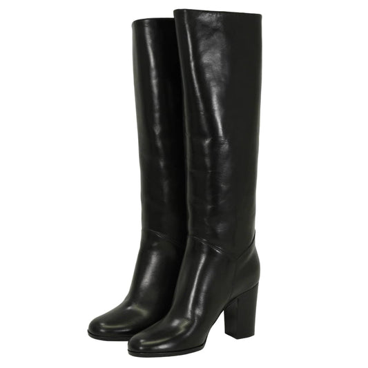 CHANEL boots Long boots Heels COCO Mark Noir (Black)/Blanc (White) Calfskin[EXCELLENT][Authentic]