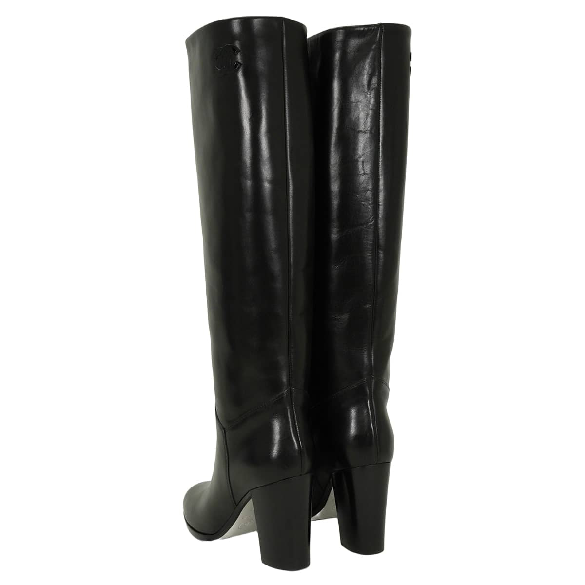 CHANEL boots Long boots Heels COCO Mark Noir (Black)/Blanc (White) Calfskin[EXCELLENT][Authentic]