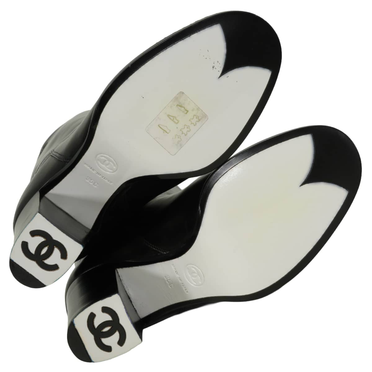 CHANEL boots Long boots Heels COCO Mark Noir (Black)/Blanc (White) Calfskin[EXCELLENT][Authentic]