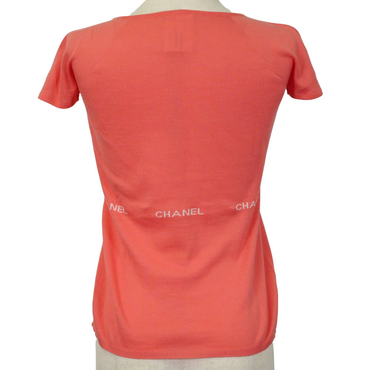[Pre-loved] 2004SS CHANEL Knit Short-sleeved tops Logo Pink Cotton #38 P23133[LIKE NEW][Authentic]