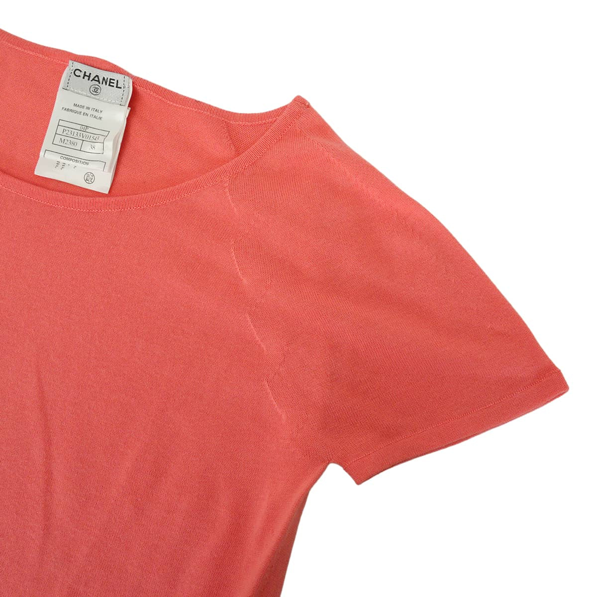 [Pre-loved] 2004SS CHANEL Knit Short-sleeved tops Logo Pink Cotton #38 P23133[LIKE NEW][Authentic]