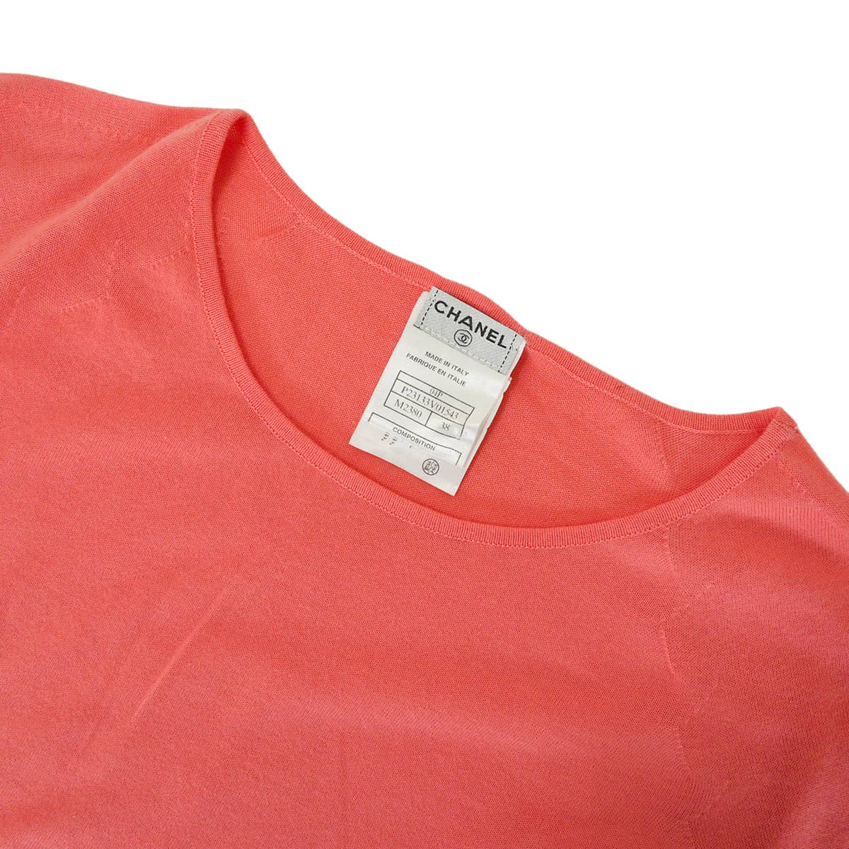 [Pre-loved] 2004SS CHANEL Knit Short-sleeved tops Logo Pink Cotton #38 P23133[LIKE NEW][Authentic]