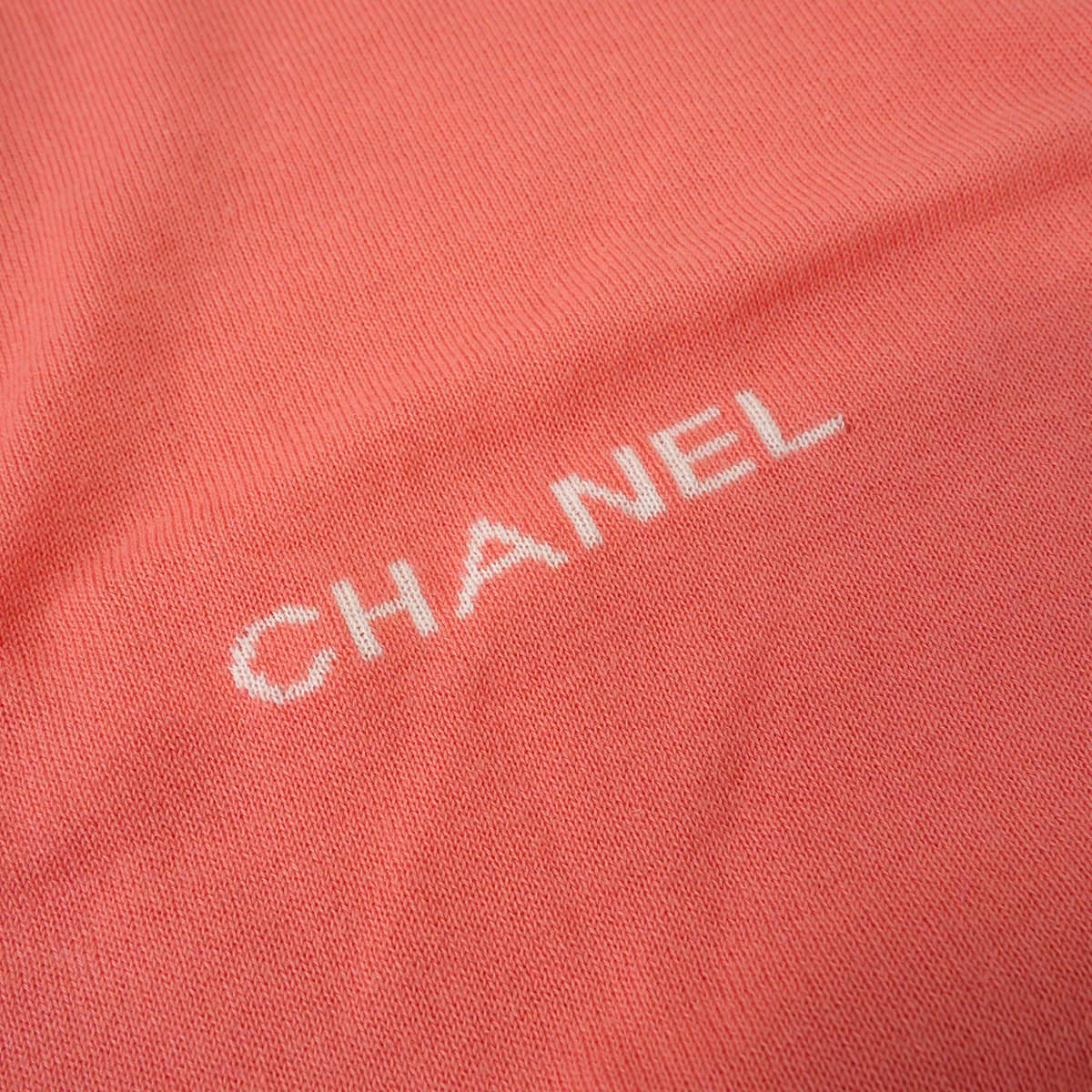 [Pre-loved] 2004SS CHANEL Knit Short-sleeved tops Logo Pink Cotton #38 P23133[LIKE NEW][Authentic]