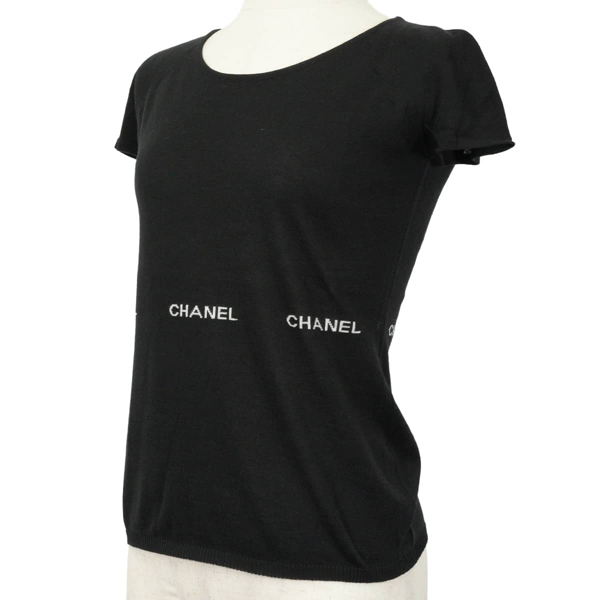 [Pre-loved] 2004SS CHANEL Knit Short-sleeved tops Logo Noir (Black) Cotton #38 P23133[LIKE NEW][Authentic]