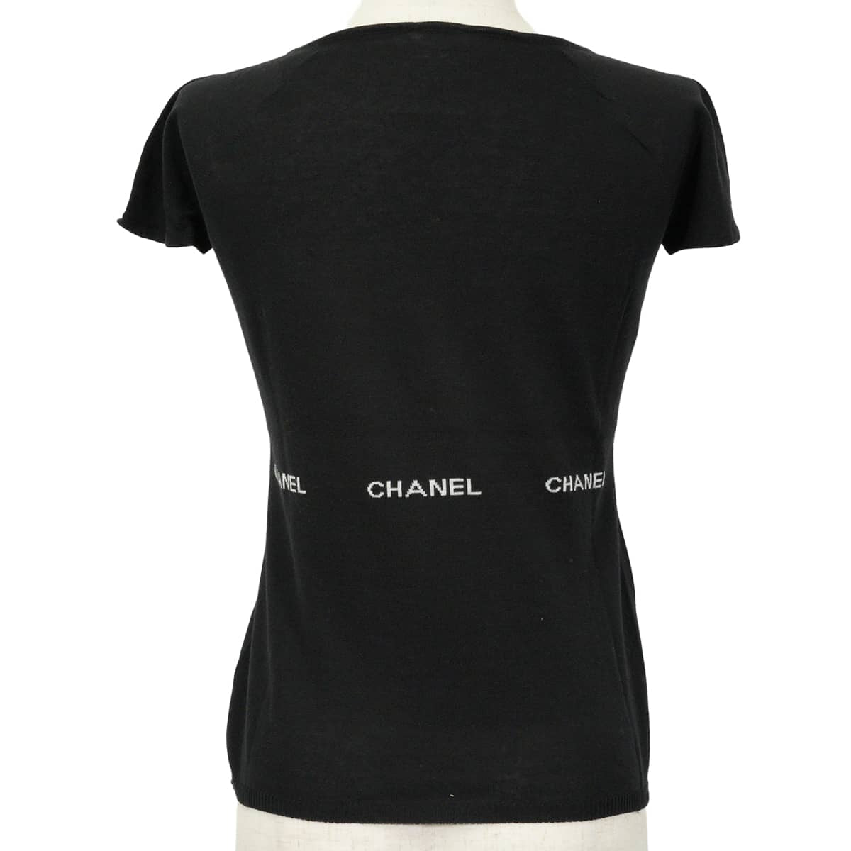 [Pre-loved] 2004SS CHANEL Knit Short-sleeved tops Logo Noir (Black) Cotton #38 P23133[LIKE NEW][Authentic]