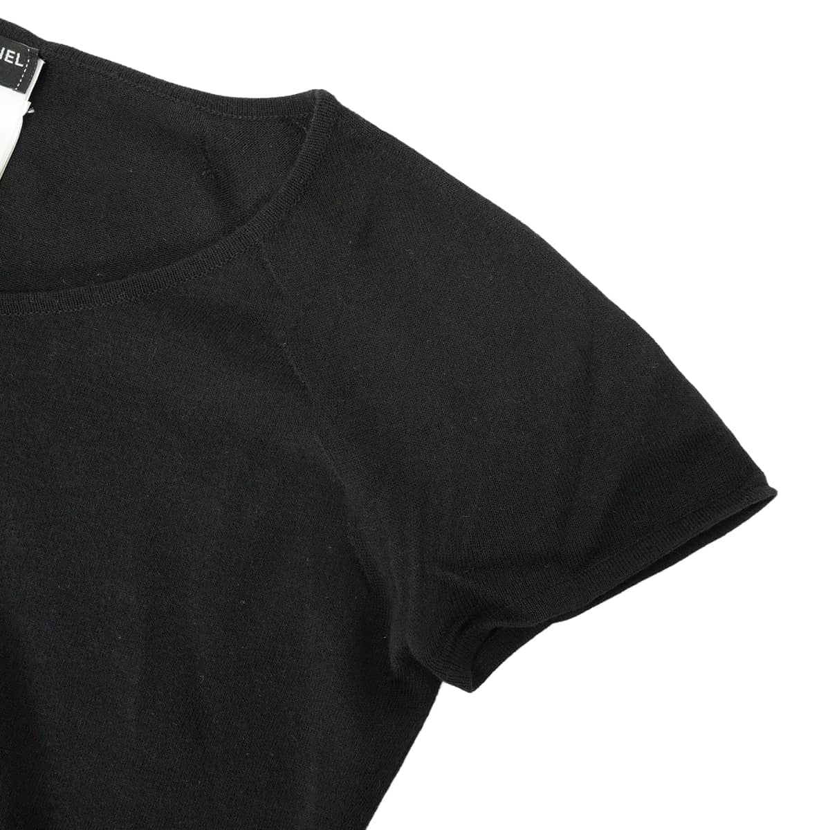 [Pre-loved] 2004SS CHANEL Knit Short-sleeved tops Logo Noir (Black) Cotton #38 P23133[LIKE NEW][Authentic]