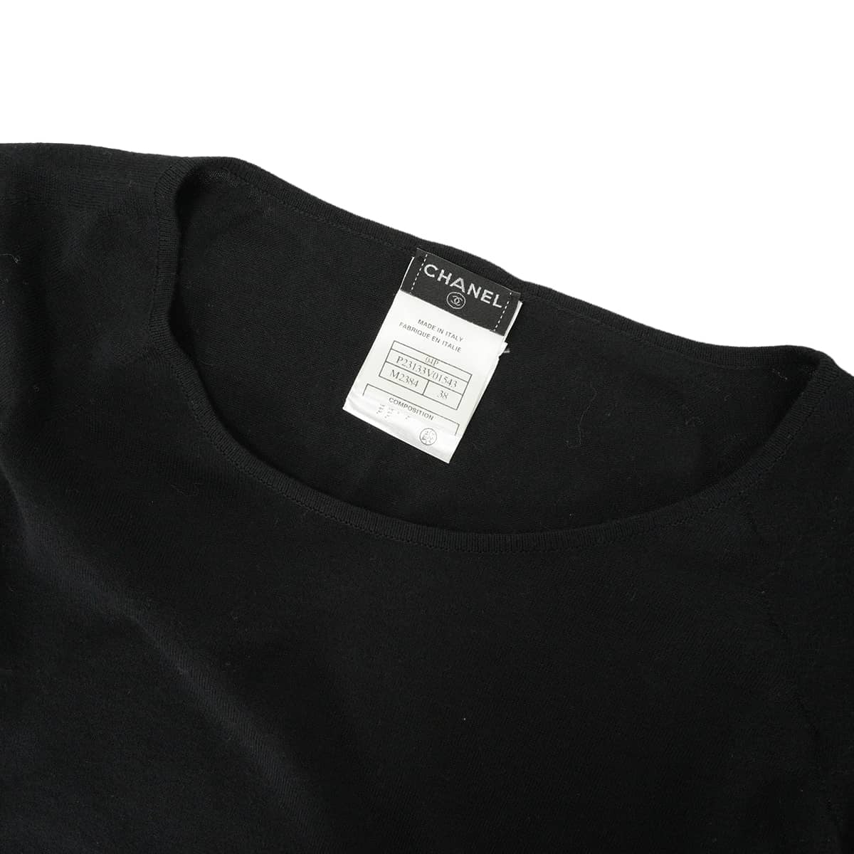 [Pre-loved] 2004SS CHANEL Knit Short-sleeved tops Logo Noir (Black) Cotton #38 P23133[LIKE NEW][Authentic]