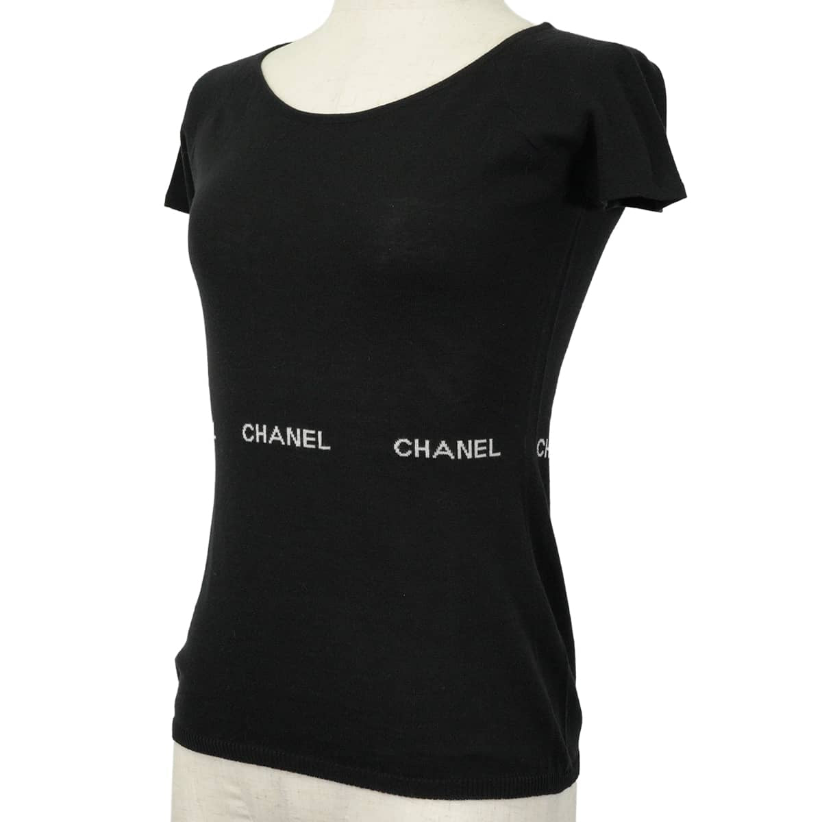 [Pre-loved] 2024SS CHANEL Knit Short-sleeved tops Logo Noir (Black) Cotton #36 P23133[LIKE NEW][Authentic]