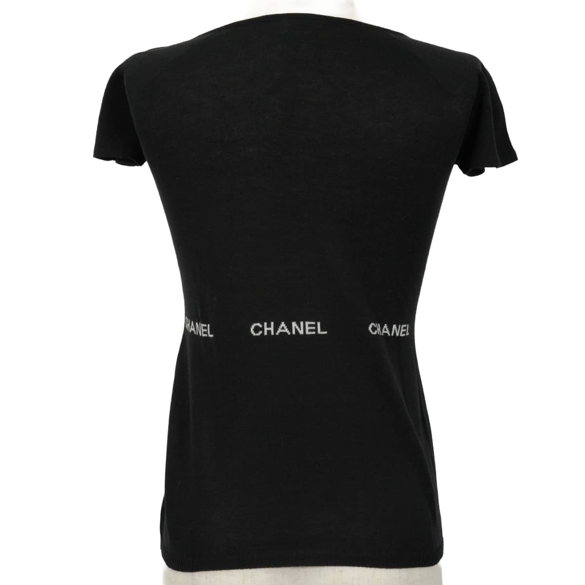[Pre-loved] 2024SS CHANEL Knit Short-sleeved tops Logo Noir (Black) Cotton #36 P23133[LIKE NEW][Authentic]