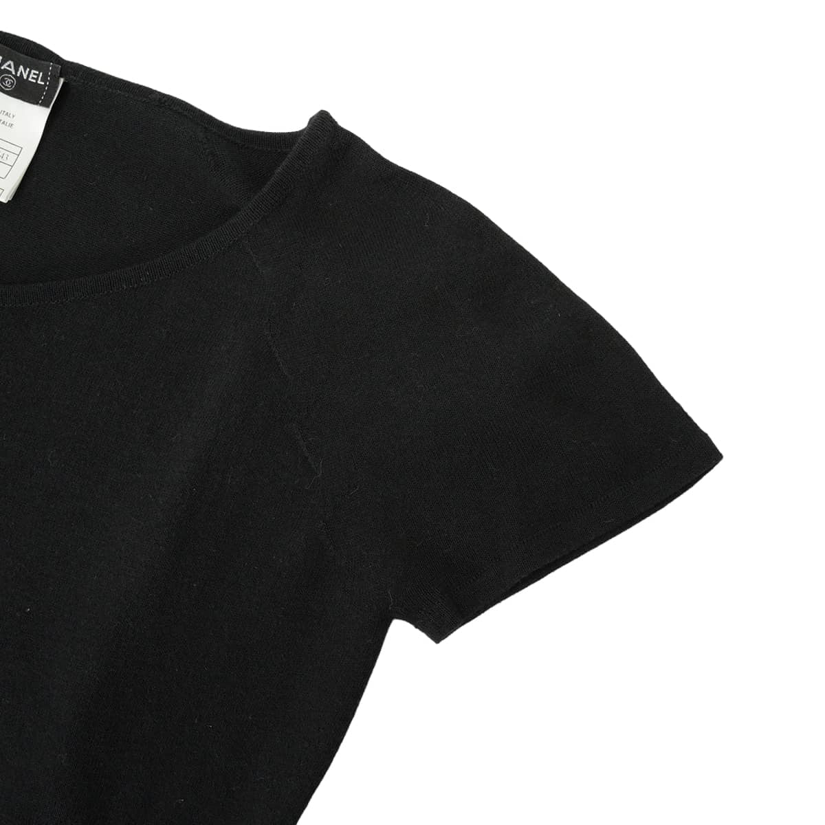 [Pre-loved] 2024SS CHANEL Knit Short-sleeved tops Logo Noir (Black) Cotton #36 P23133[LIKE NEW][Authentic]