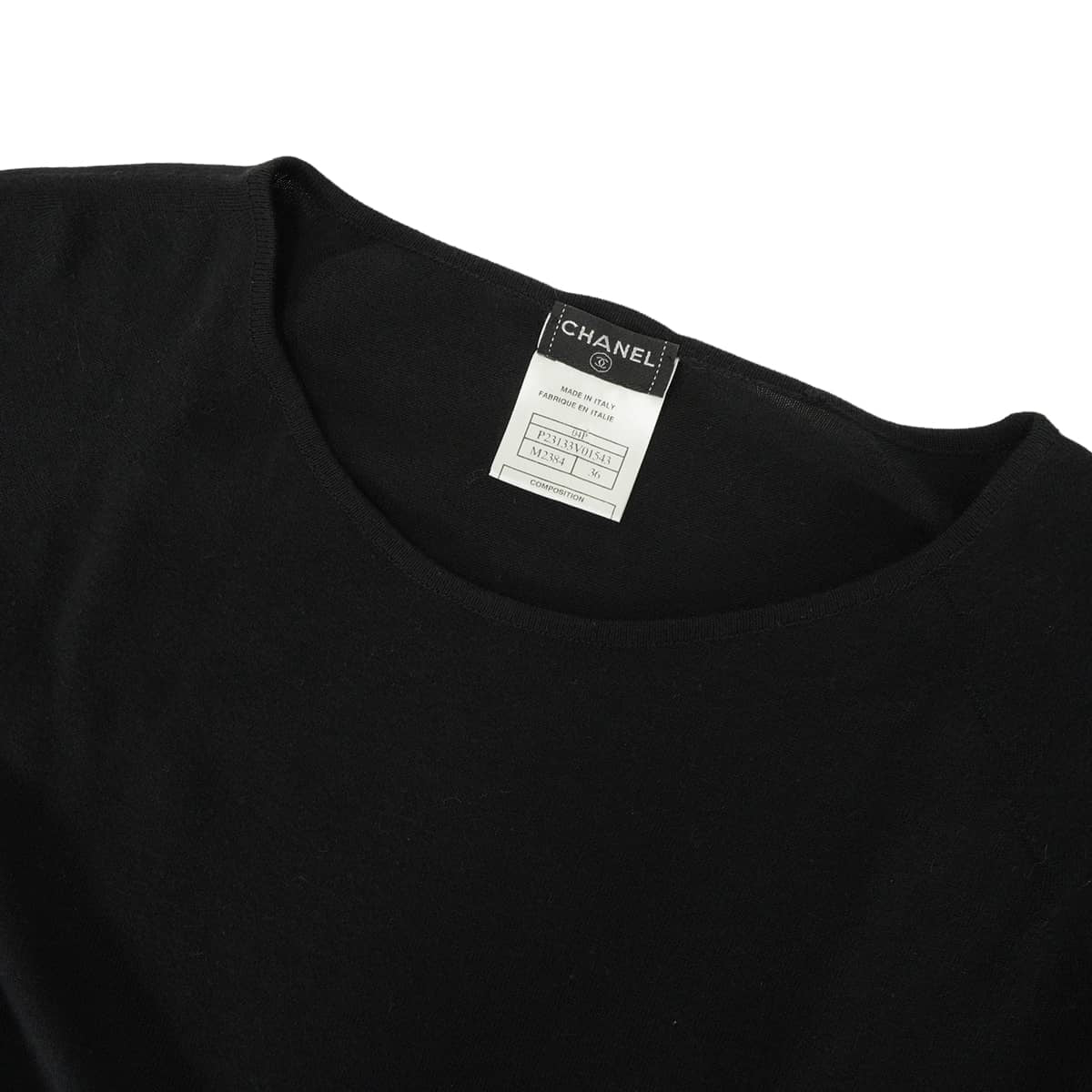 [Pre-loved] 2024SS CHANEL Knit Short-sleeved tops Logo Noir (Black) Cotton #36 P23133[LIKE NEW][Authentic]
