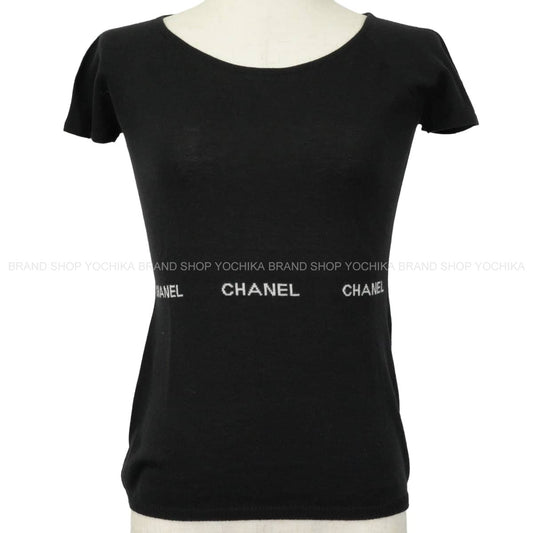 [Pre-loved] 2024SS CHANEL Knit Short-sleeved tops Logo Noir (Black) Cotton #36 P23133[LIKE NEW][Authentic]