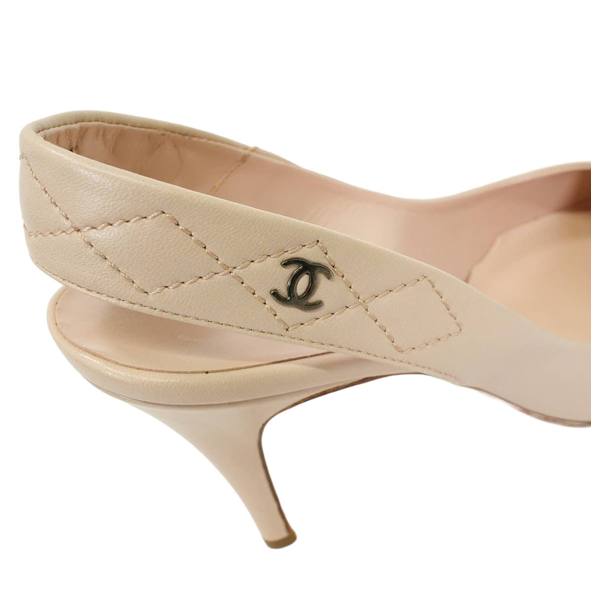 2024 CHANEL pumps Slingback Matelasse COCO MarkPink beige Calfskin #36.5 Silver HW[ALMOST NEW][Authentic]
