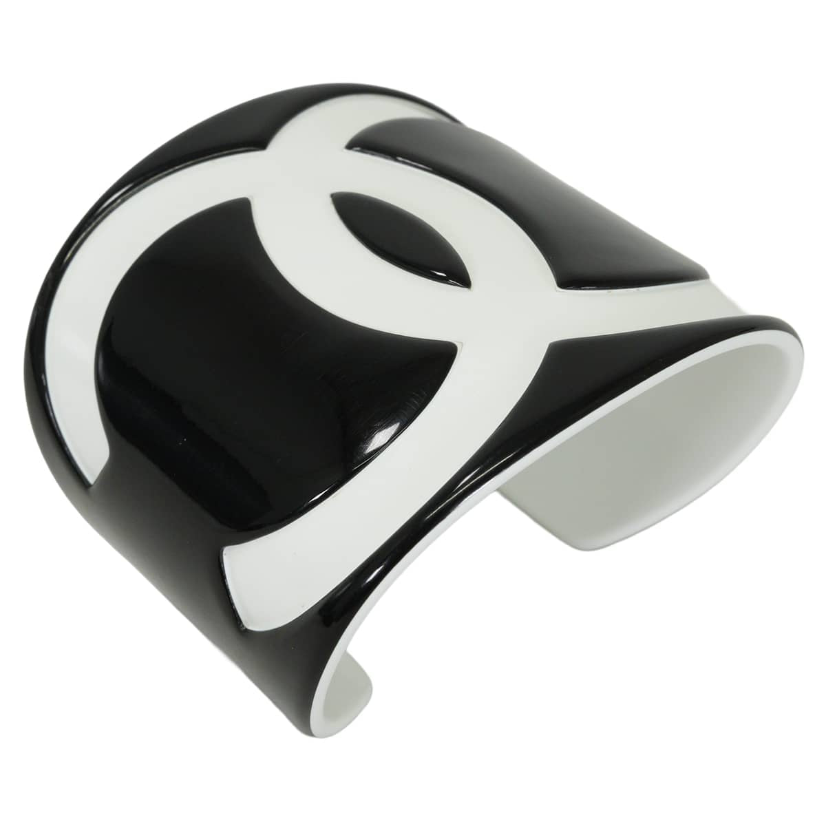 [Pre-loved] CHANEL bracelet Bangle COCO Mark Bicolor Vintage Noir (Black)/Blanc (White) Plastic[LIKE NEW][Authentic]