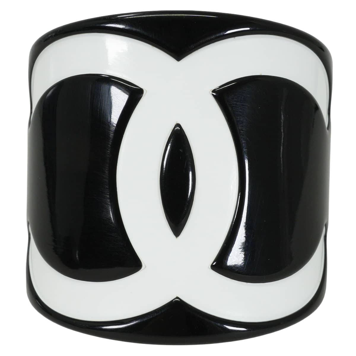 [Pre-loved] CHANEL bracelet Bangle COCO Mark Bicolor Vintage Noir (Black)/Blanc (White) Plastic[LIKE NEW][Authentic]