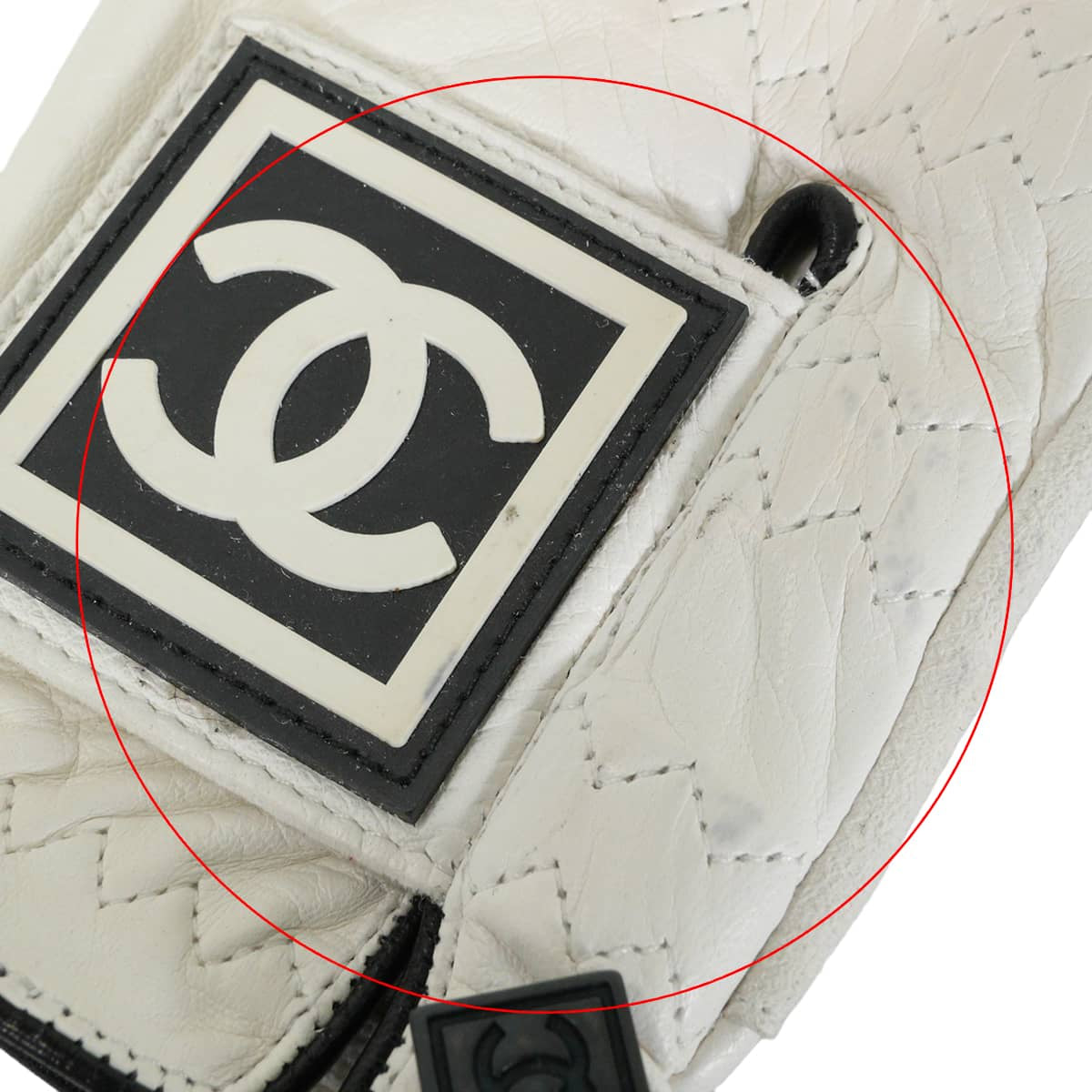 [Pre-loved] CHANEL glove Sports Line Golf Driving COCO Mark Blanc (White)/Noir (Black) Calfskin[USED SA][Authentic]