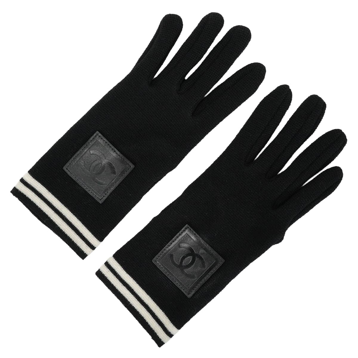 CHANEL glove Sports Line Knit Gloves COCO Mark Noir (Black)/Blanc (White)[EXCELLENT][Authentic]