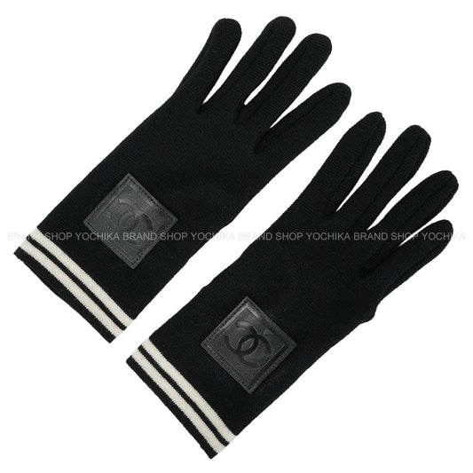 CHANEL glove Sports Line Knit Gloves COCO Mark Noir (Black)/Blanc (White)[EXCELLENT][Authentic]