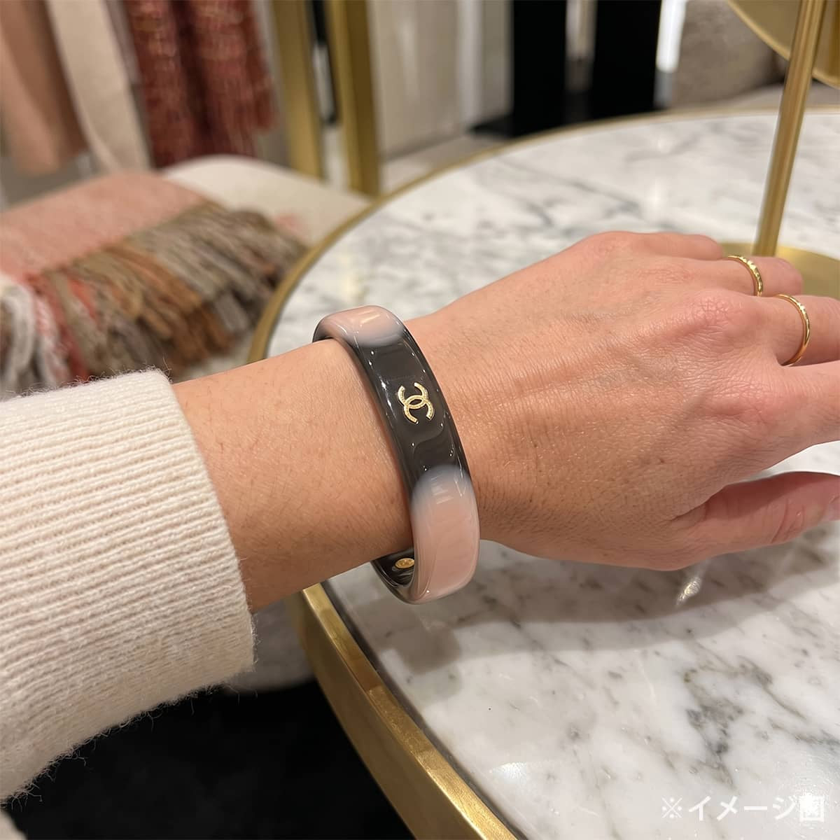 [Pre-loved] CHANEL bracelet COCO Mark Gradient Noir (Black)/Pink Lacquer[LIKE NEW][Authentic]