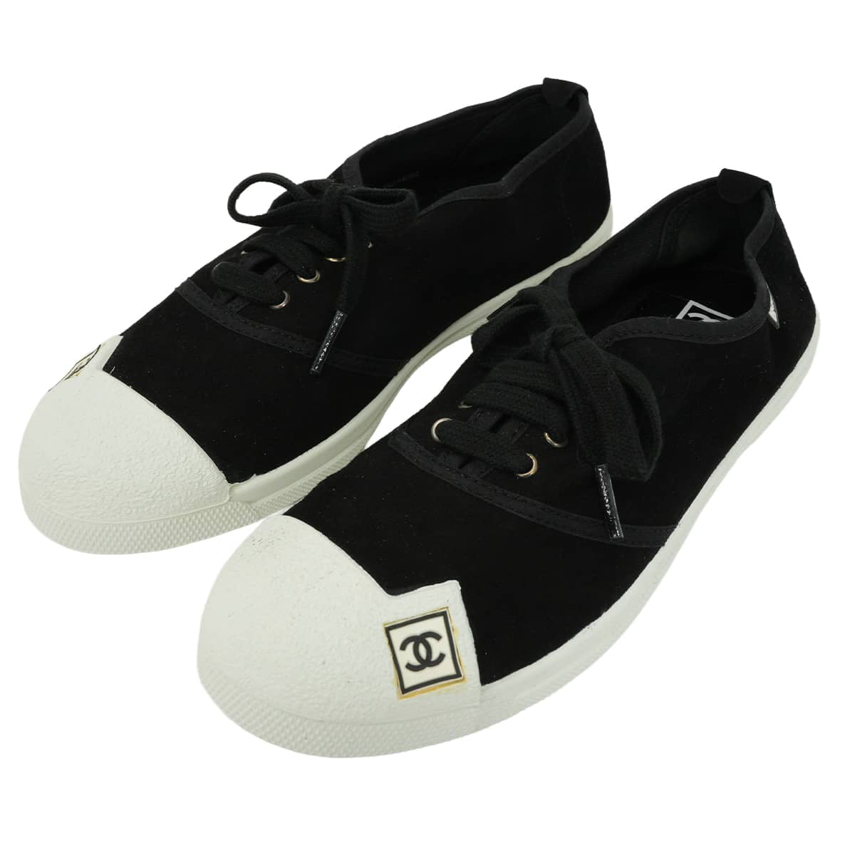 CHANEL sneakers Sport Line COCO Mark Noir (Black)/Blanc (White) Canvas #37 G24656[EXCELLENT][Authentic]
