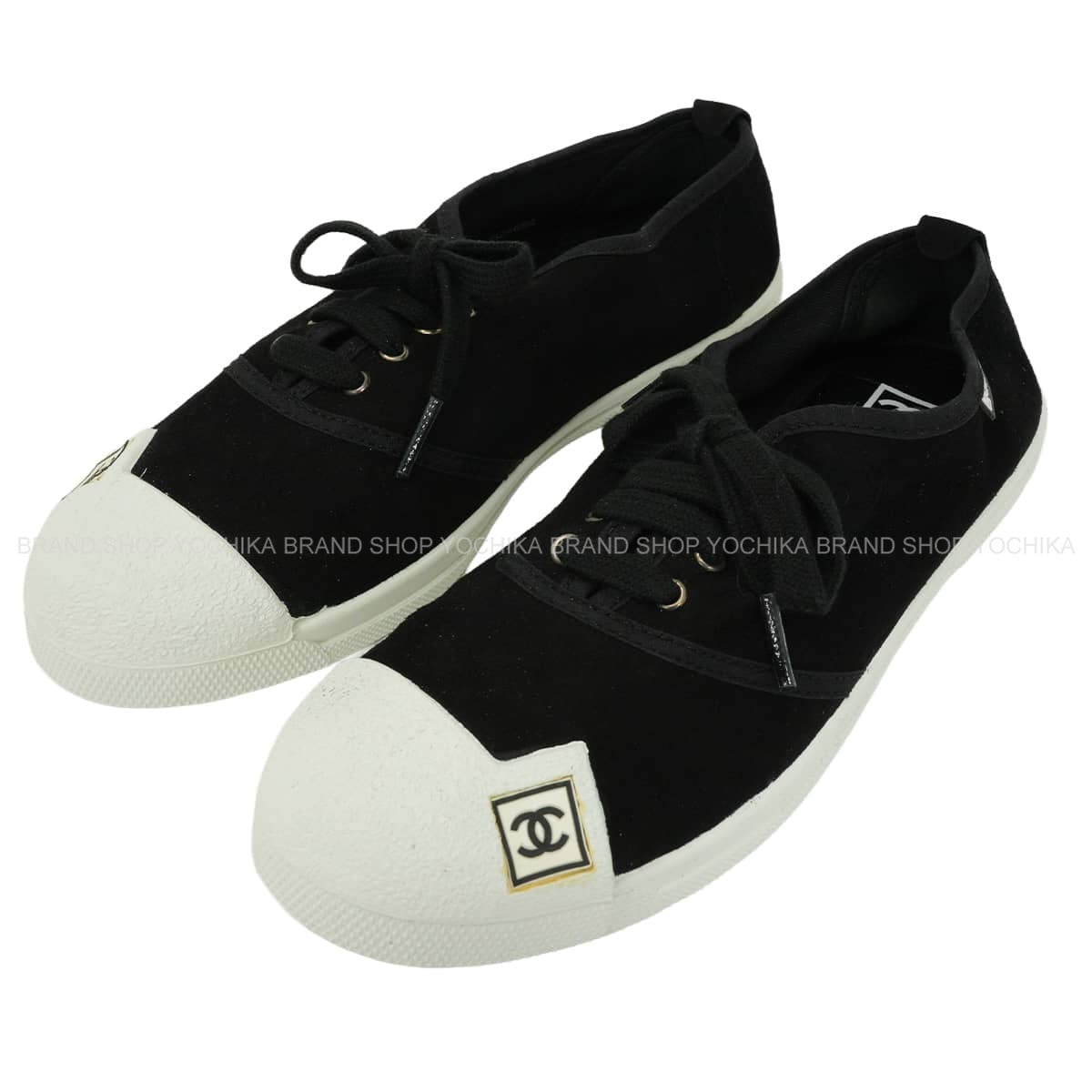 CHANEL sneakers Sport Line COCO Mark Noir (Black)/Blanc (White) Canvas #37 G24656[EXCELLENT][Authentic]