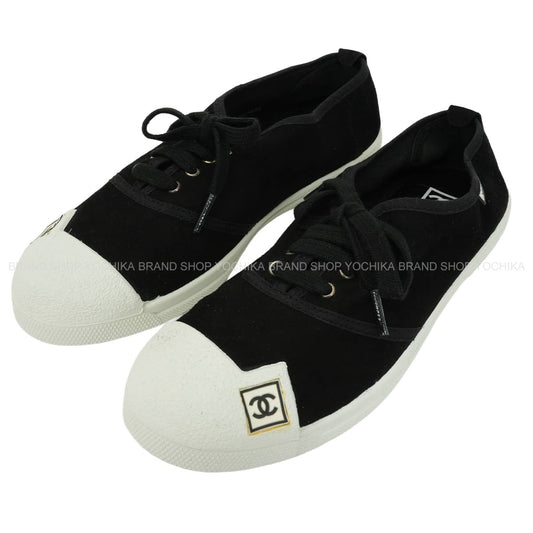 CHANEL sneakers Sport Line COCO Mark Noir (Black)/Blanc (White) Canvas #37 G24656[EXCELLENT][Authentic]
