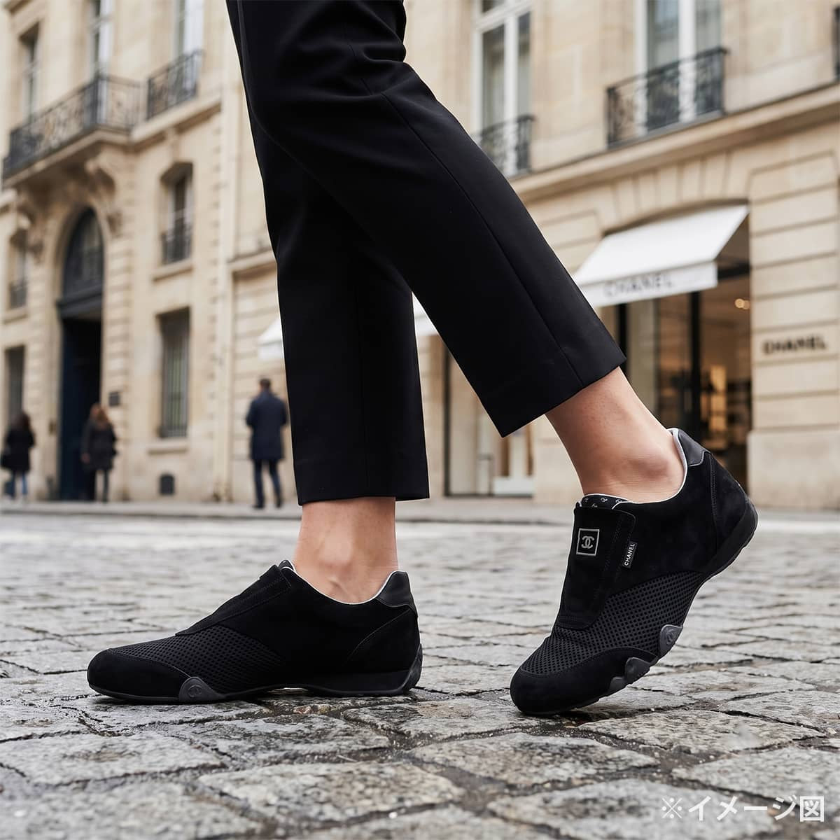 [Pre-loved] CHANEL sneakers Sport Line Slip On Low Cut COCO Mark Noir (Black) Suede/Mesh #36.5 G24335[LIKE NEW][Authentic]