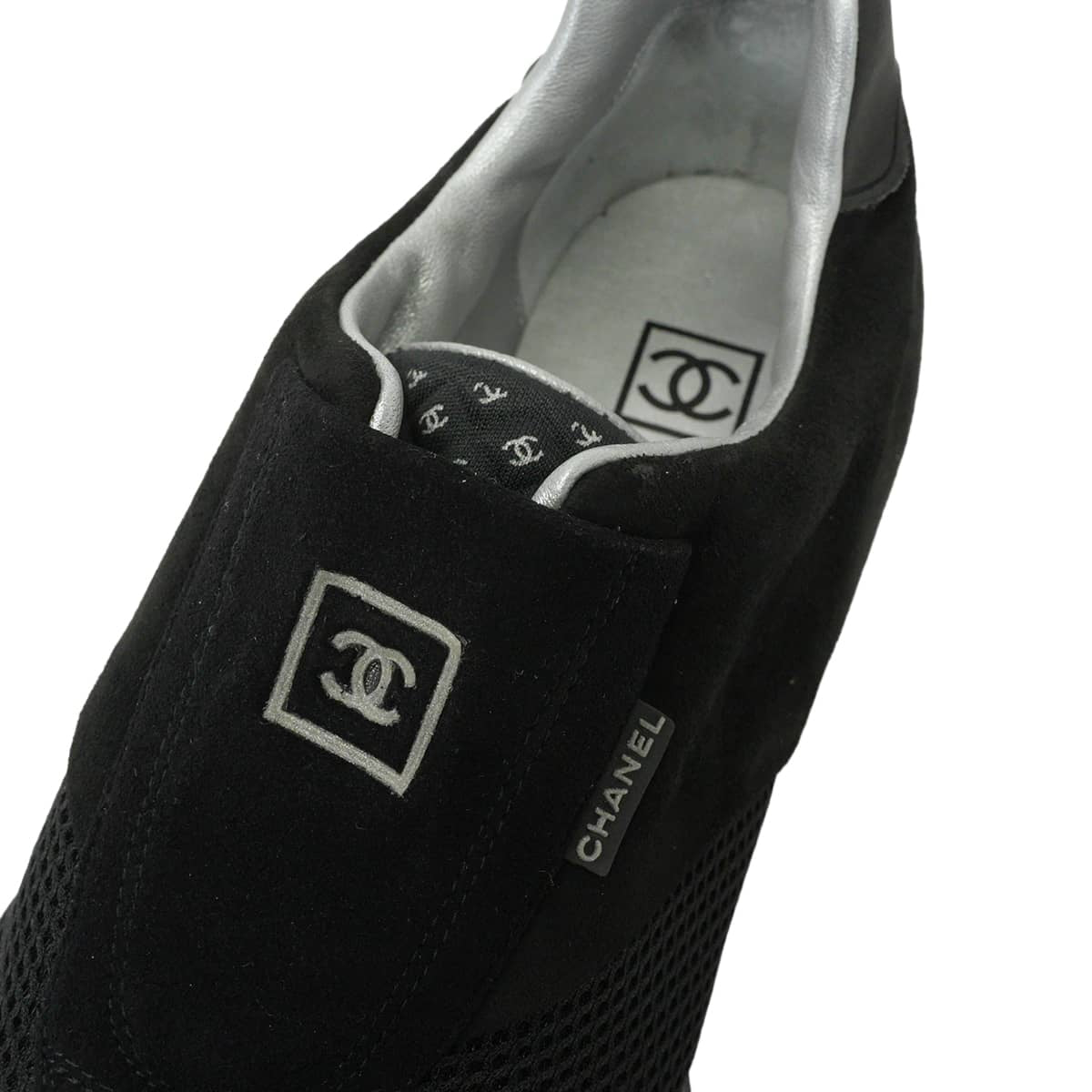 [Pre-loved] CHANEL sneakers Sport Line Slip On Low Cut COCO Mark Noir (Black) Suede/Mesh #36.5 G24335[LIKE NEW][Authentic]